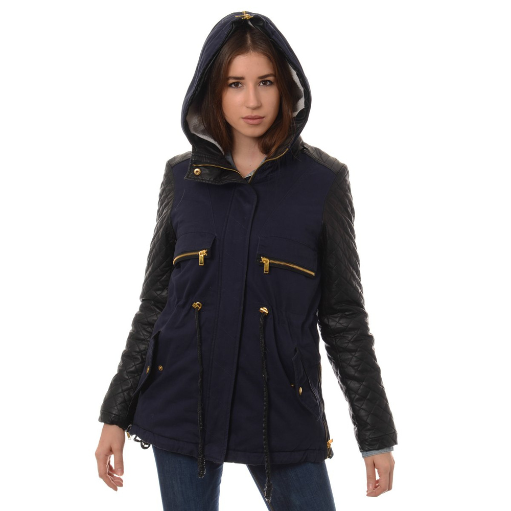 Damska Zimowa Parka Kurtka Granatowa