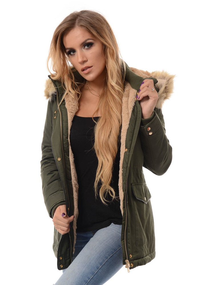 Damska Kurtka Parka Ortalionowa Zimowa Zielona