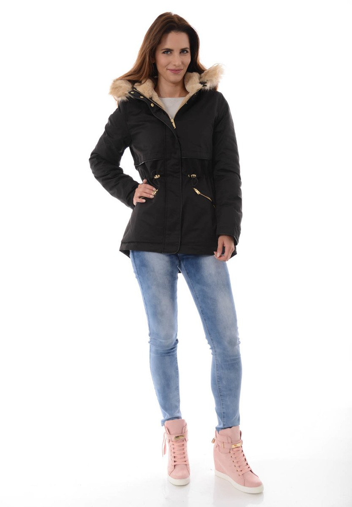 Damska Kurtka Parka Ortalionowa Zimowa Czarna