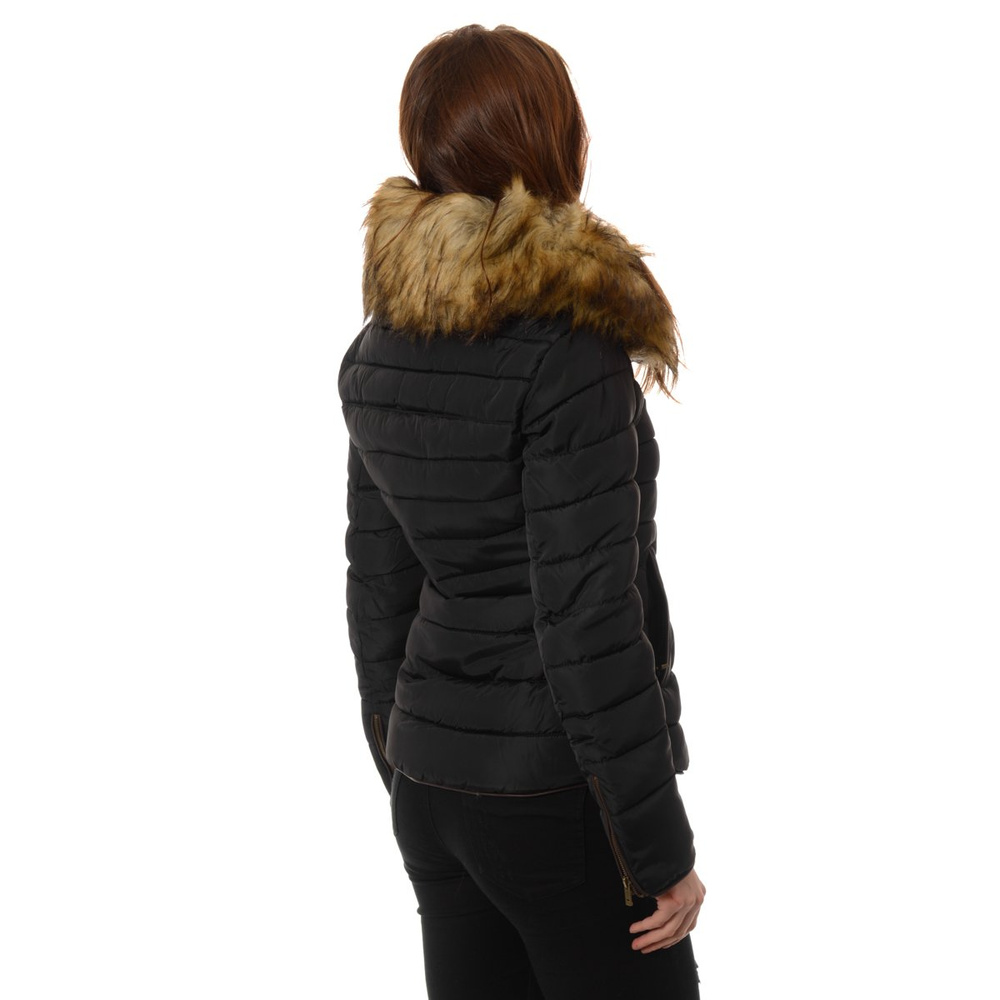 Damska Kurtka Zimowa Futerko Czarna