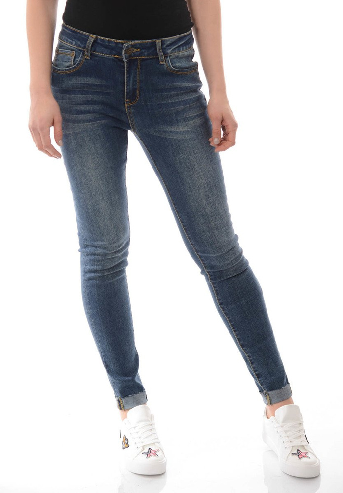 Damskie Spodnie Jeansy Przetarcia Rurki Granatowe