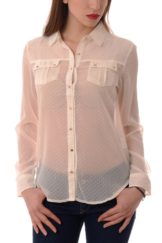 Koszula Damska Siateczka Groszki Ecru