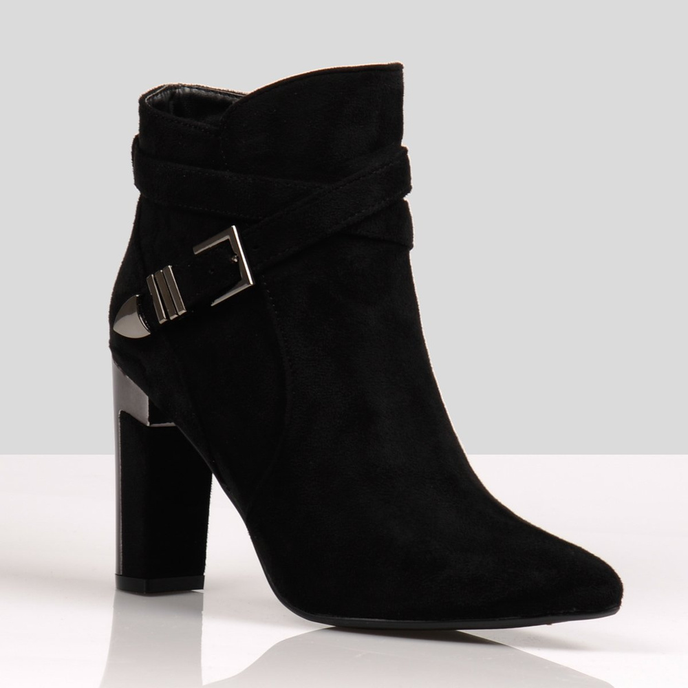 Botki Na Obcasie Szpic Ozdobne Paski Czarne