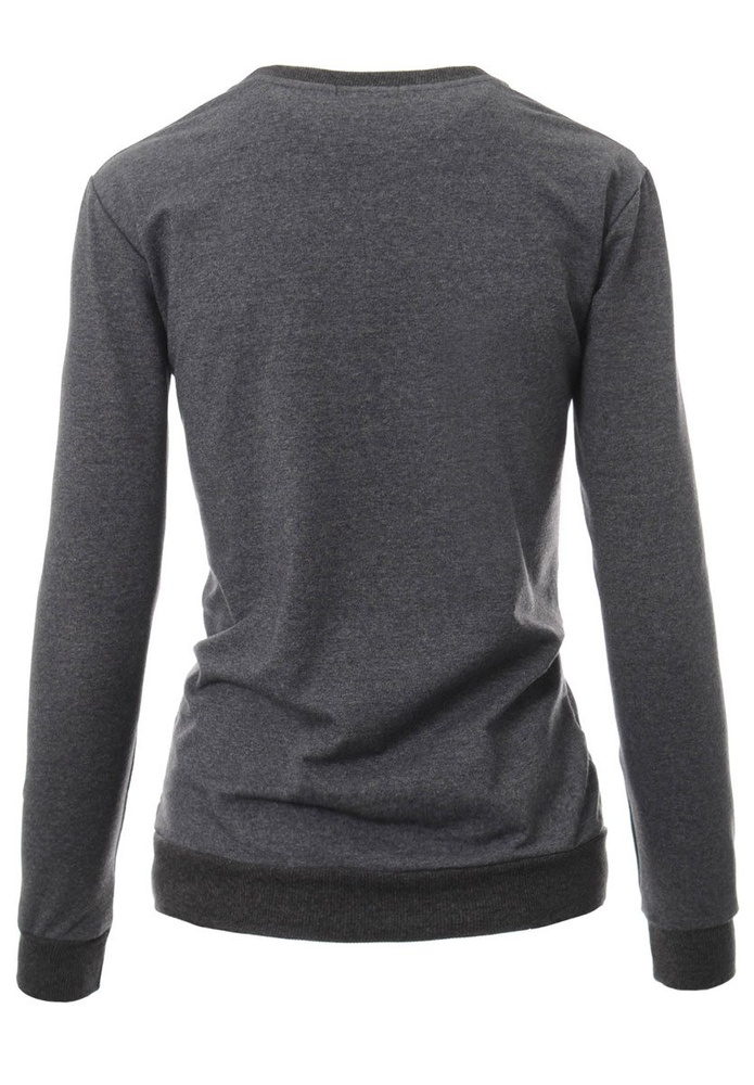 Damska Bluza Bawełniana Nadruk Kwiat Ciemno Szara