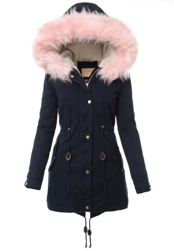 Damska Kurtka Parka Zimowa 2w1 Granatowa Z Różowym Futerkiem