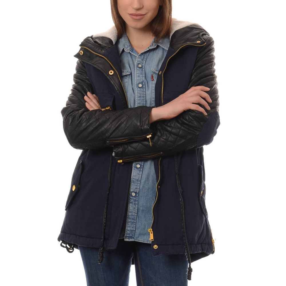 Damska Zimowa Parka Kurtka Granatowa