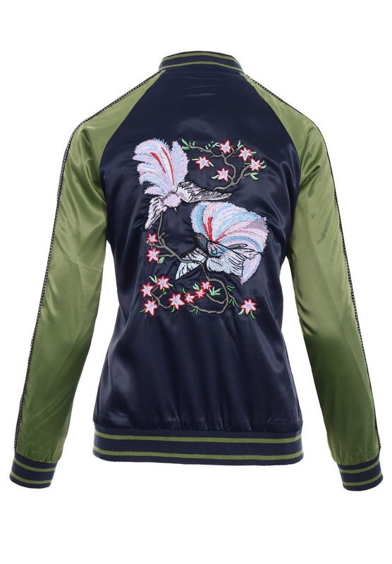 Damska Wiosenna Kurtka Bomberka Flek Klementyna Granatowo-Zielona