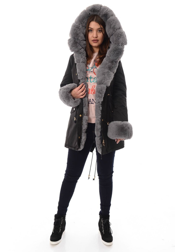 Kurtka Patrycja Czarna Z Szarym Futerkiem