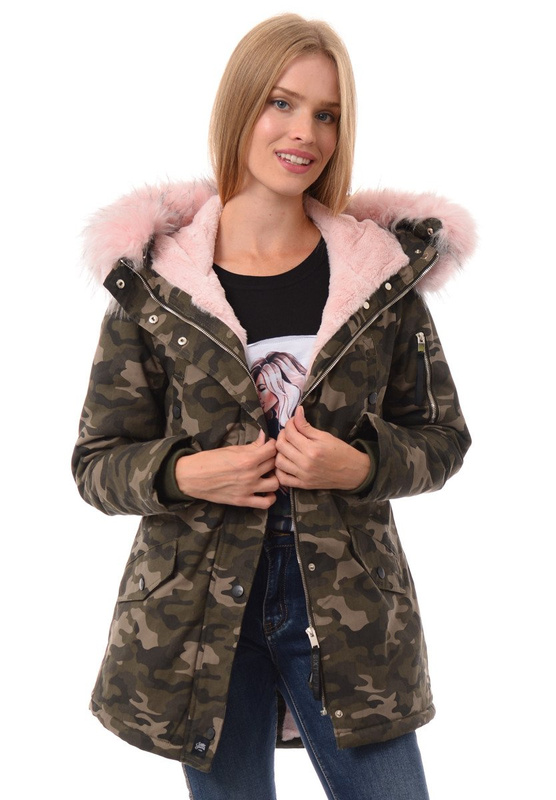 Kurtka Parka Jula Moro Z Różowym Futrem