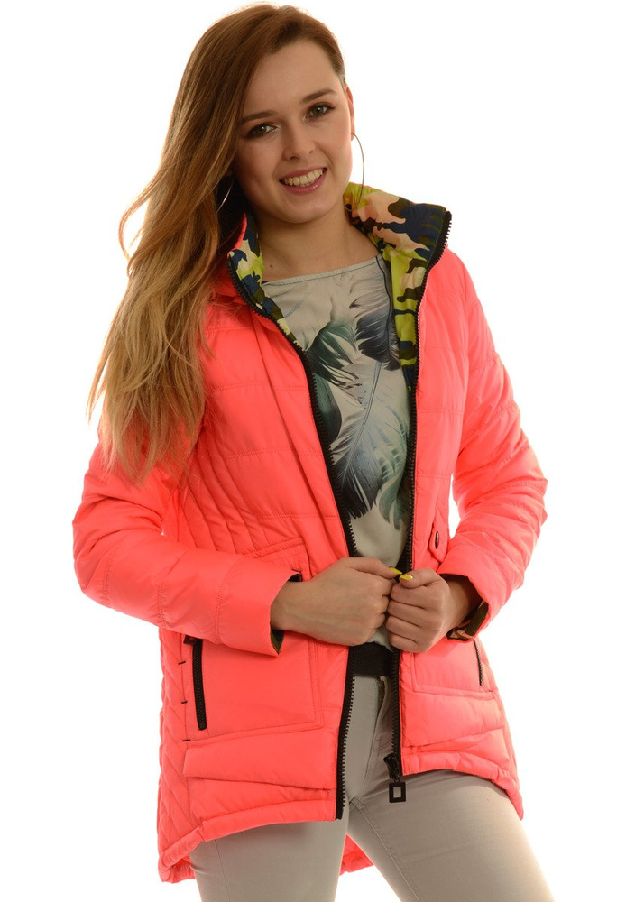 Damska Jesienna Wiosenna Kurtka Tamara Różowa Neonowa