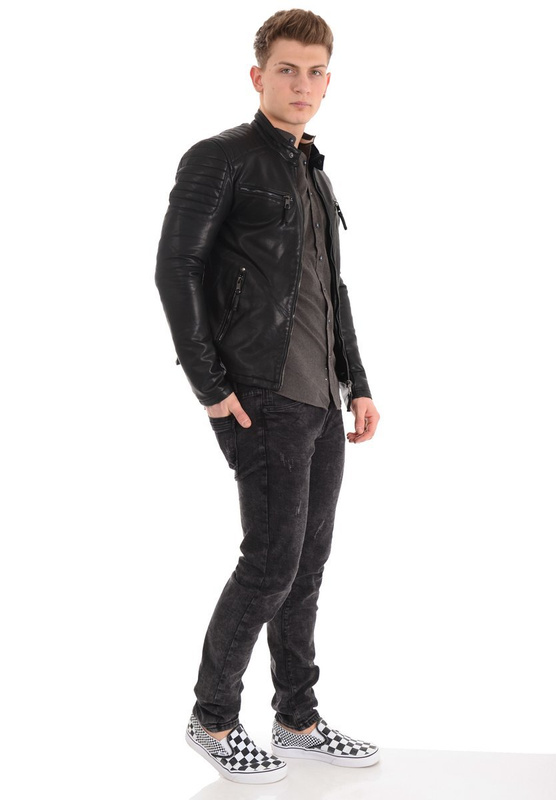 Męska Kurtka Skórzana Czarna