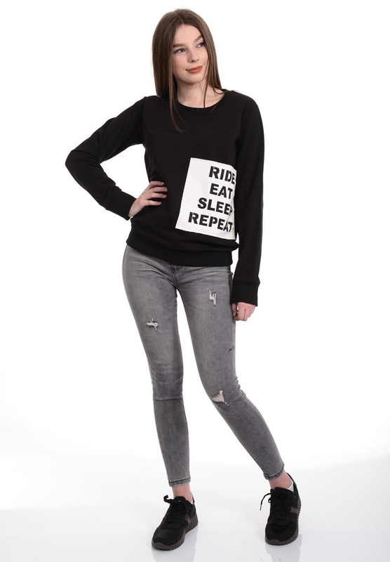 Damska Bluza Bawełniana Nadruk RIDE EAT SLEEP Czarna