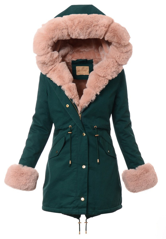 Kurtka Marika Zielona Z Cienmno Różowym Futerkiem