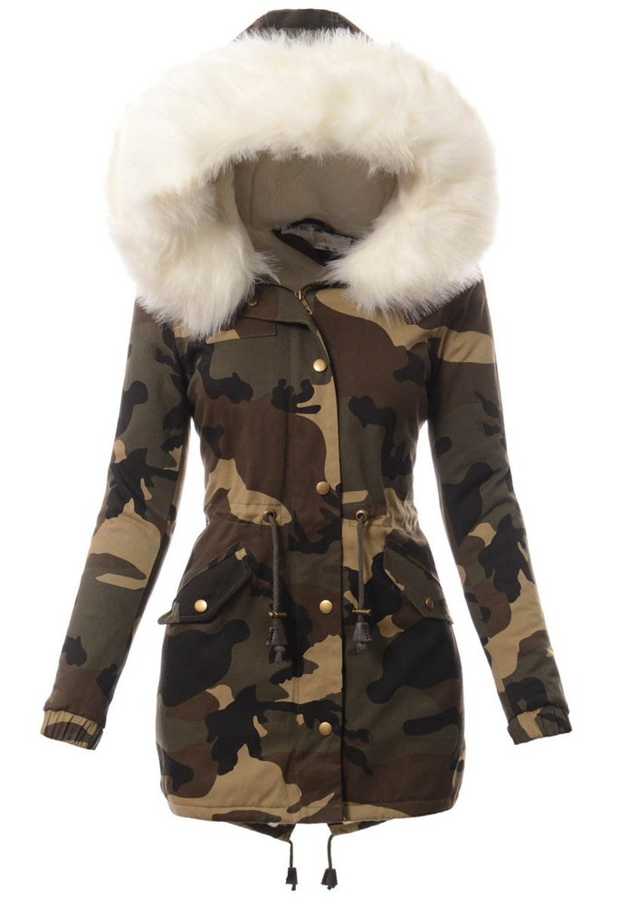 Damska Kurtka Parka Zimowa Moro z Białym Futerkiem