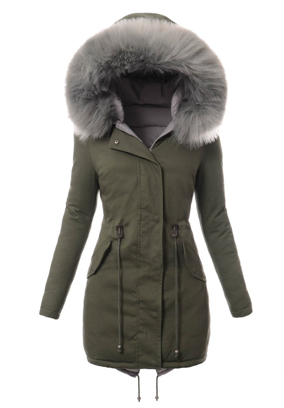 Piękna Damska Dwustronna Kurtka Parka Zielono Szara