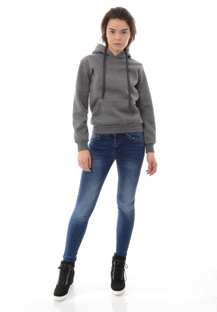 Damska Bluza Bawełniana Z Kapturem Ciemno Szara
