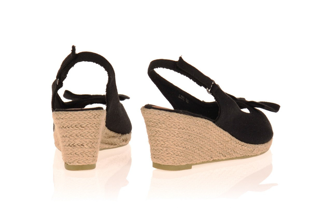 Damskie Sandały Koturny Espadryle Czarne