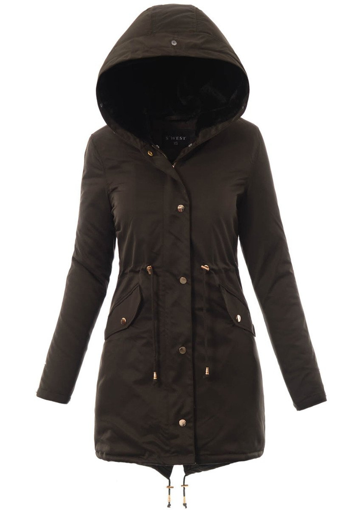 Kurtka Patrycja Zielona Z Czarnym Futerkiem