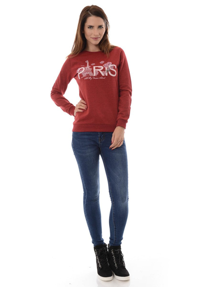 Damska Bluza Bawełniana Nadruk PARIS Bordowa
