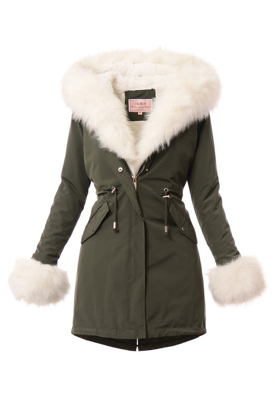 Kurtka Parka 2w1 Zielona Z Białym Futerkiem