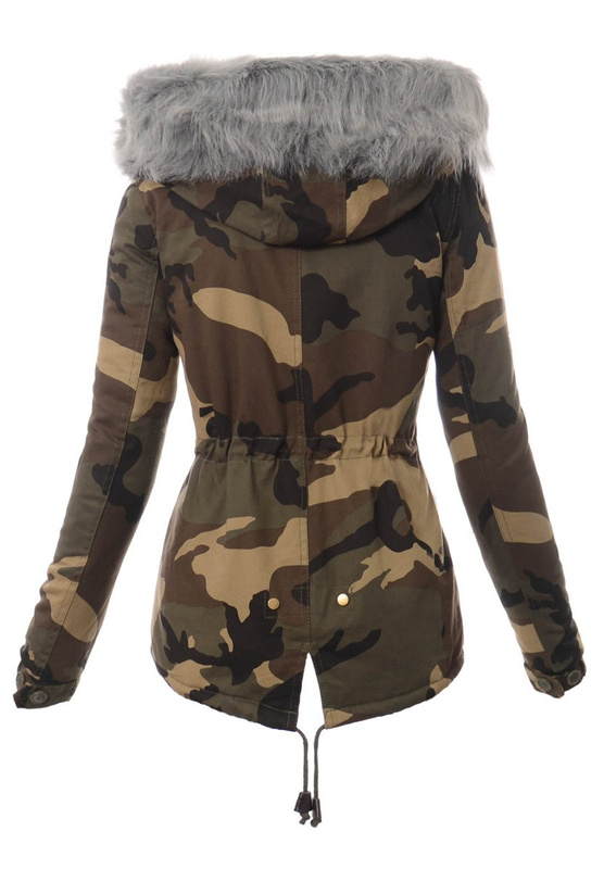 Damska Kurtka Parka Zimowa Moro z Szarym Futerkiem