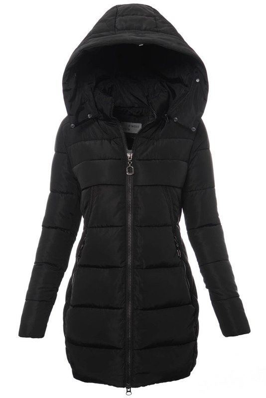 Damska Długa Zimowa Kurtka Ortalionowa Elena Czarna