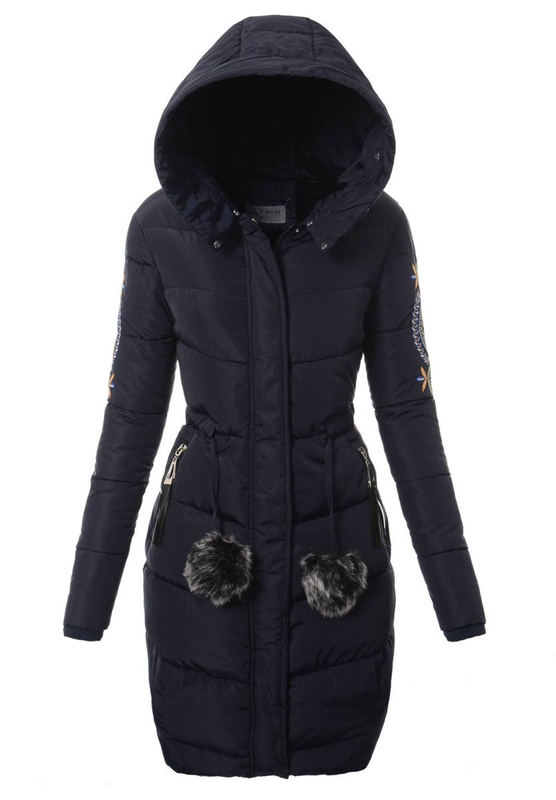 Damska Długa Zimowa Kurtka Ortalionowa Granatowa