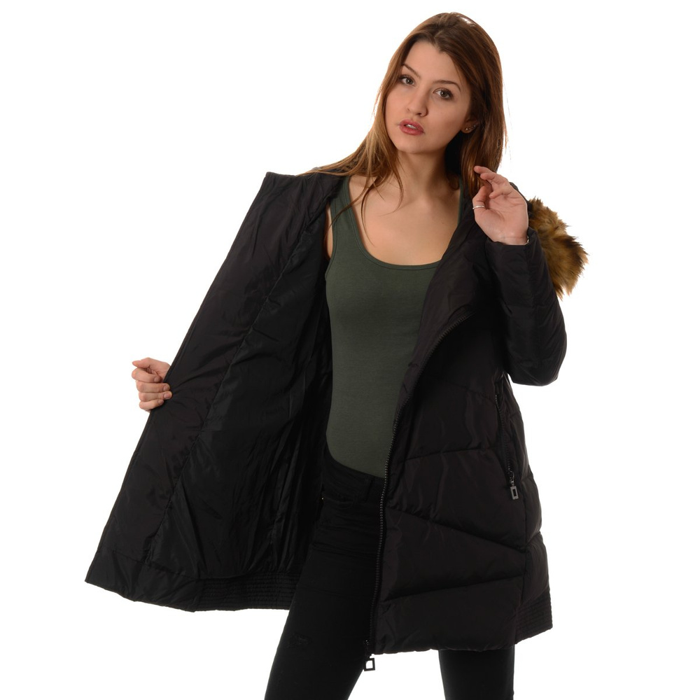 Puchowa Kurtka Zimowa Płaszczyk Czarna