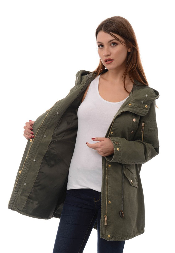 Damska Kurtka Parka Zimowa 2w1 Mila Zielona z Różowym Futerkiem