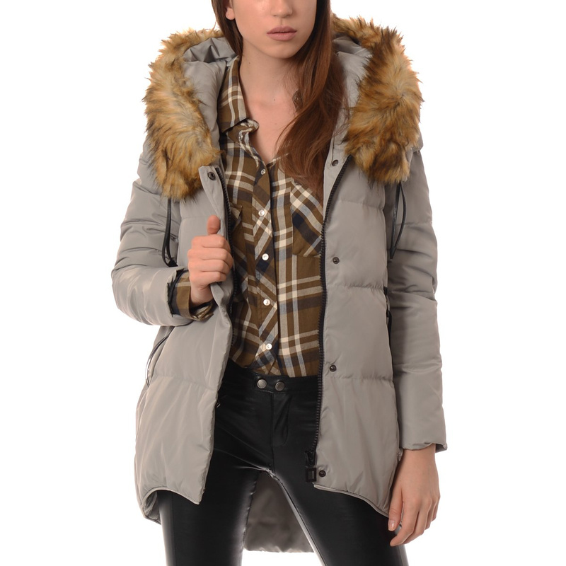 Damska Asymetryczna Kurtka Zimowa Szara (557)