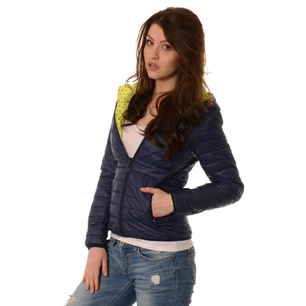 Damska Dwustronna Wiosenna - Jesienna Kurtka Ortalionowa Nadia Granatowo Limonkowa