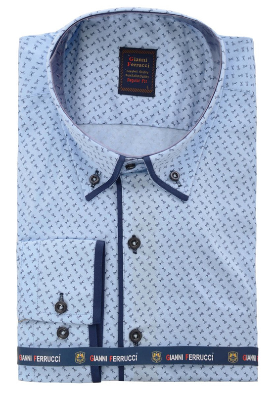 Męska Koszula Nadruk Nożyczki Niebieska