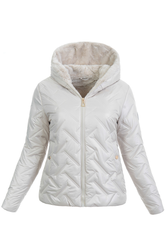 Damska Kurtka Zimowa Regina Ecru z  Kremowym Futerkiem