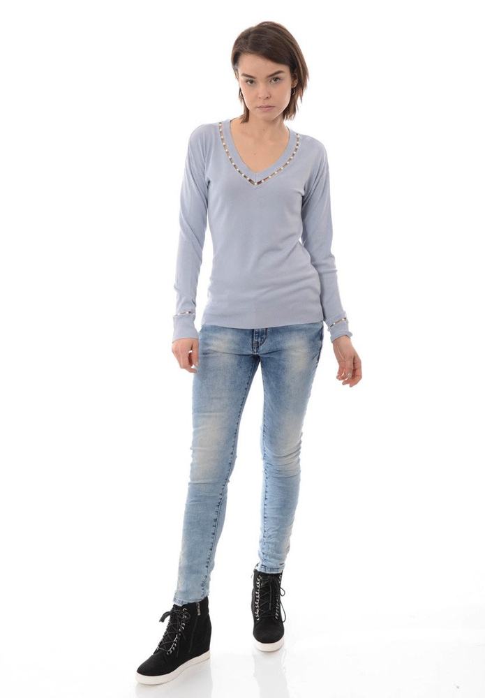 Damska Bluzka Sweterek Perełki Niebieski