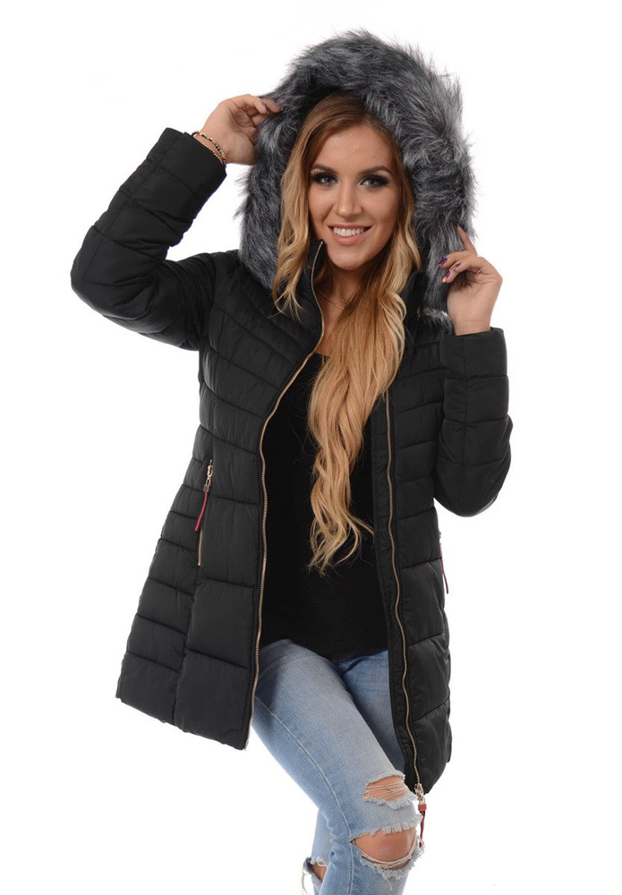 Damska Długa Zimowa Kurtka Ortalionowa Sylwia Czarna