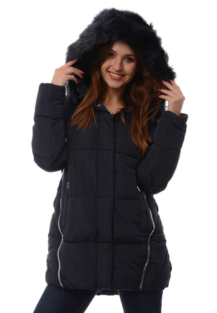 Damska Długa Zimowa Kurtka Ortalionowa Granatowa