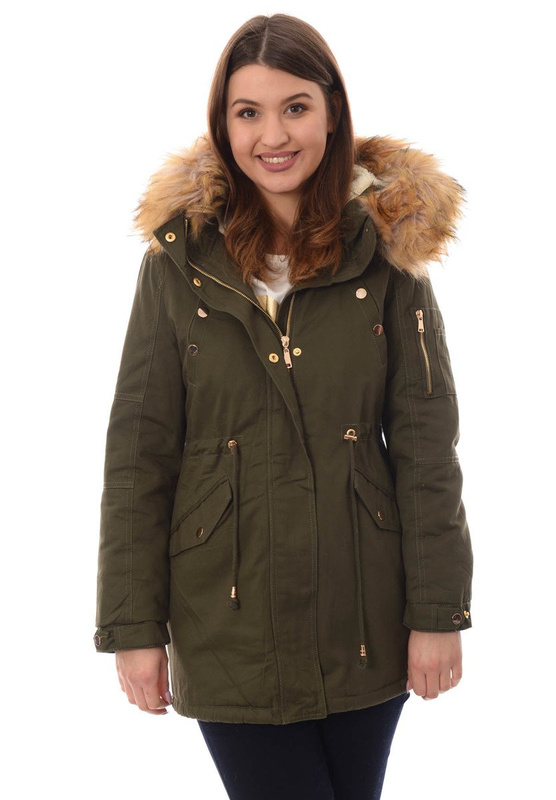 Damska Bawełniana Zimowa Kurtka Parka Zielona