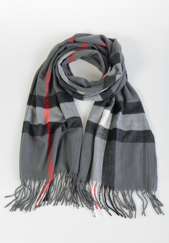 Szal Damski Grafitowy W Kratę