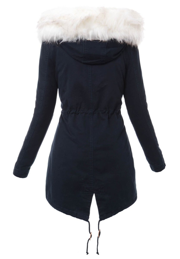 Damska Kurtka Parka Zimowa 2w1 Granatowa Z Białym Futerkiem