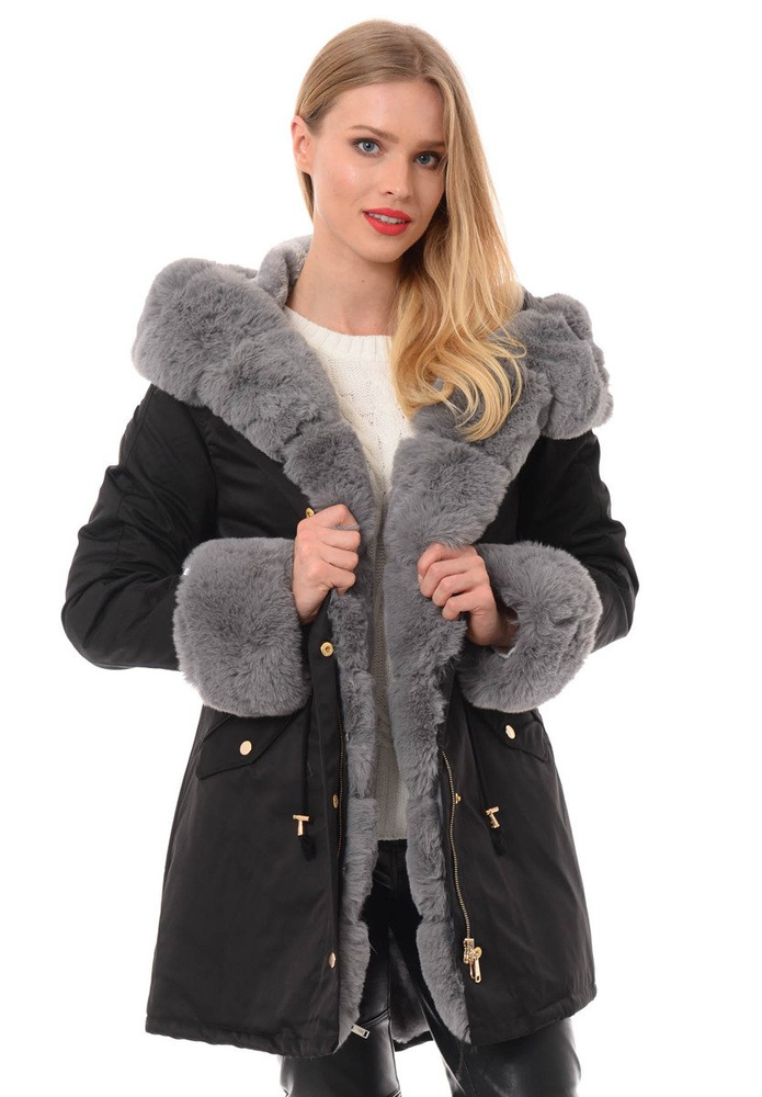 Kurtka Patrycja Czarna Z Szarym Futerkiem
