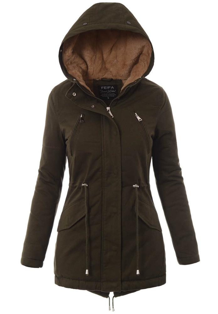 Damska Kurtka Parka Zimowa Zielona z Beżowym Futerkiem
