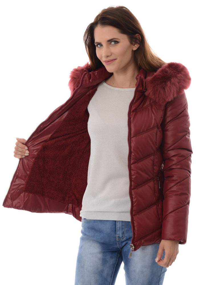 Damska Zimowa Kurtka Ortalionowa Bordowa