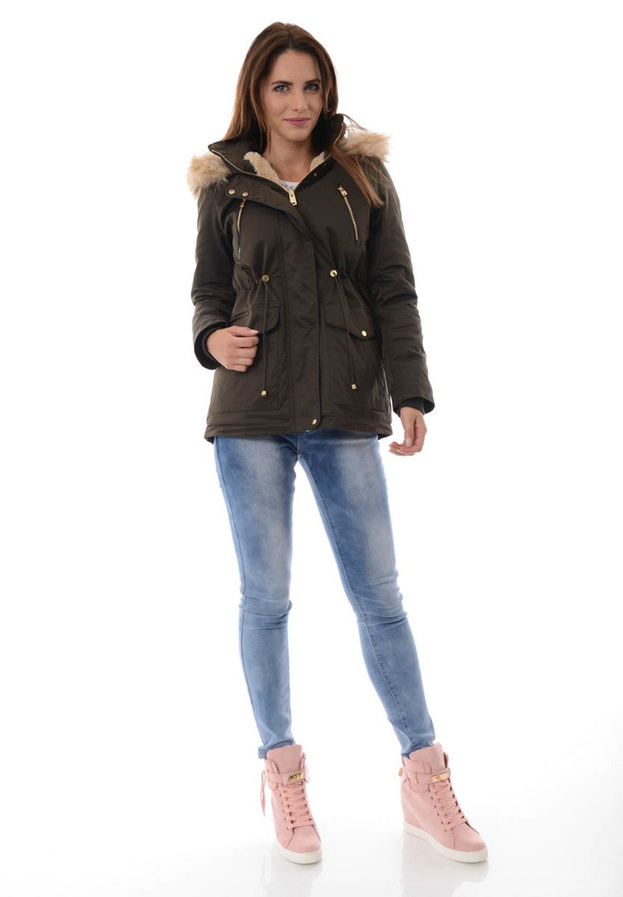Damska Kurtka Parka Ortalionowa Zimowa Zielona