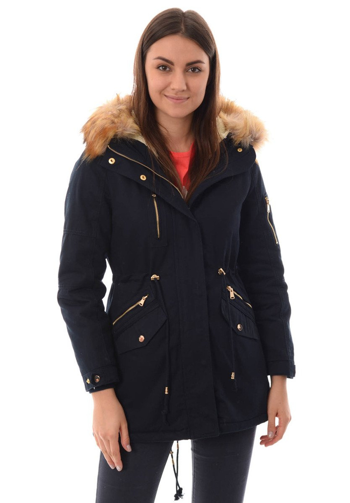 Damska Bawełniana Zimowa Kurtka Parka Granatowa