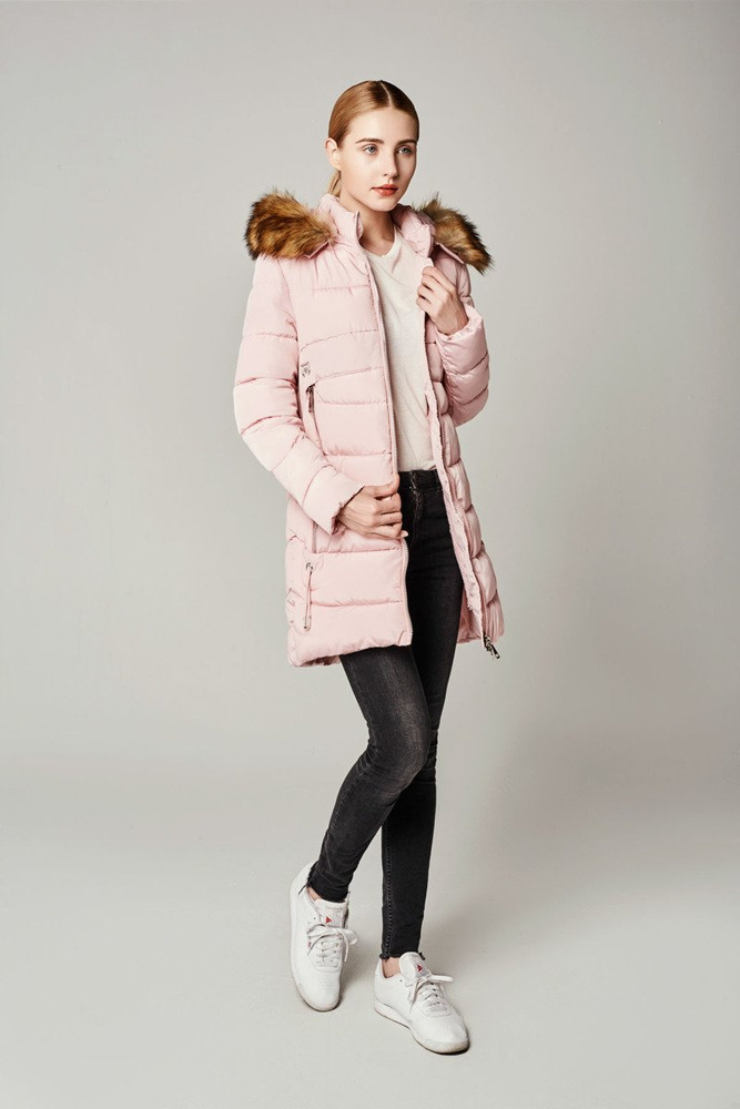 Damska Długa Zimowa Kurtka Ortalionowa Sara Różowa