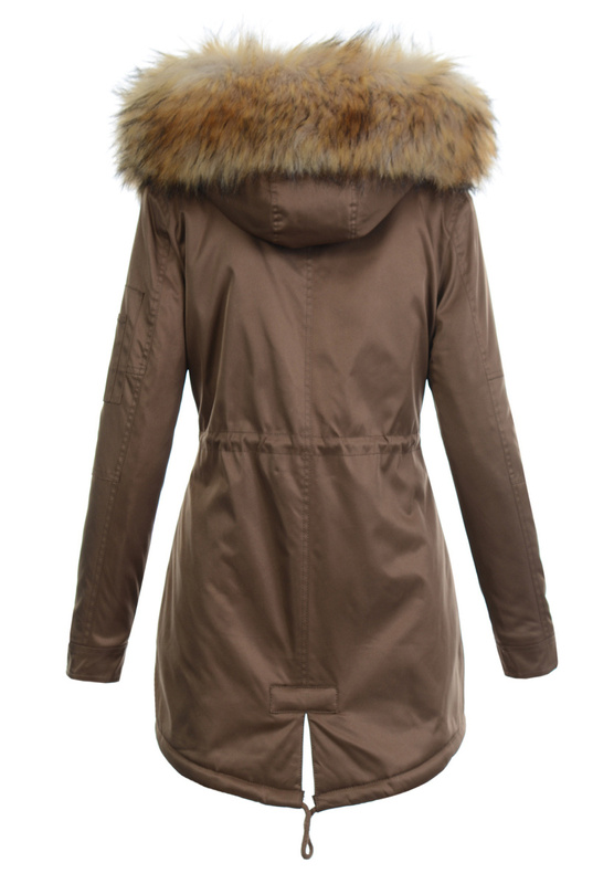 Parka Zimowa Martyna Brązowa z Beżowym Futerkiem
