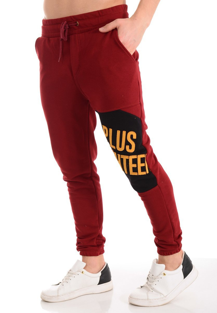 Męskie Spodnie Dresowe Bawełniane Bordowe