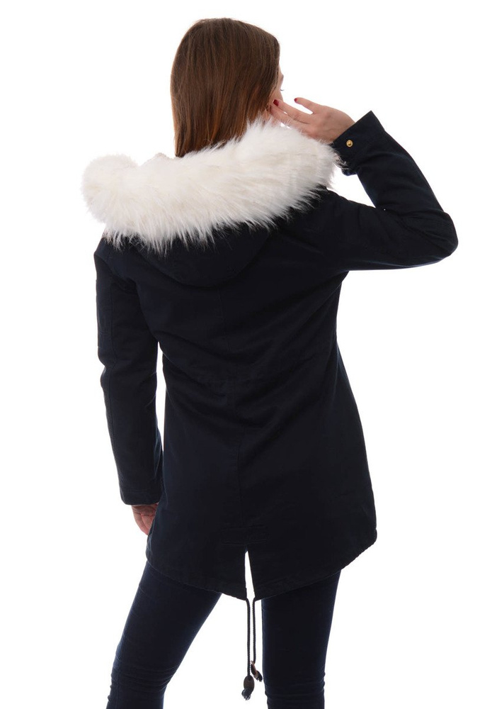 Damska Kurtka Parka Zimowa 2w1 Mila Granatowa Z Białym Futerkiem