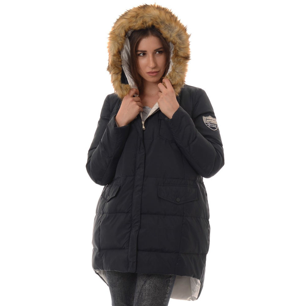 Damska Asymetryczna Kurtka Zimowa Granat