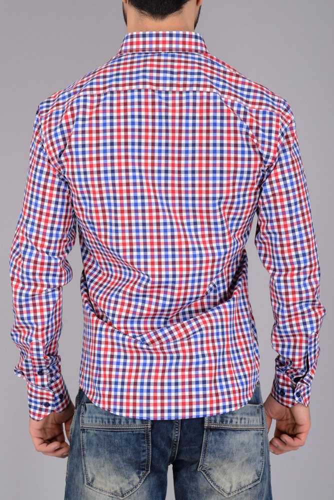 Męska Elegancka Koszula Wizytowa W Drobną Kratkę